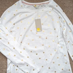 Boden Gold Shimmer Polka Dot Shirt